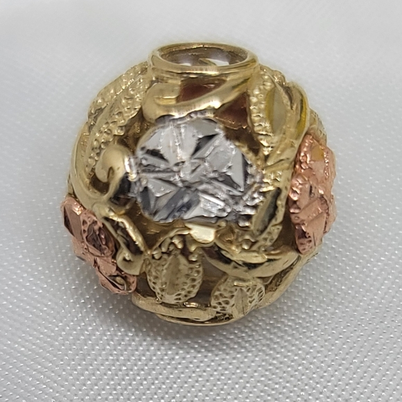 10k Vintage Pink White Yellow Gold Pandora Pendant Charm
